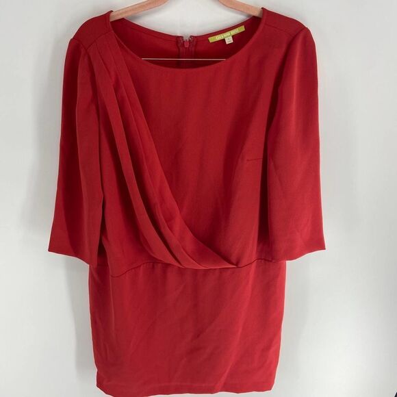 Gianni Bini Dresses & Skirts - Gianni Bini Red Shift 3/4 sleeve mini Dress ruched scoop neck womens 6